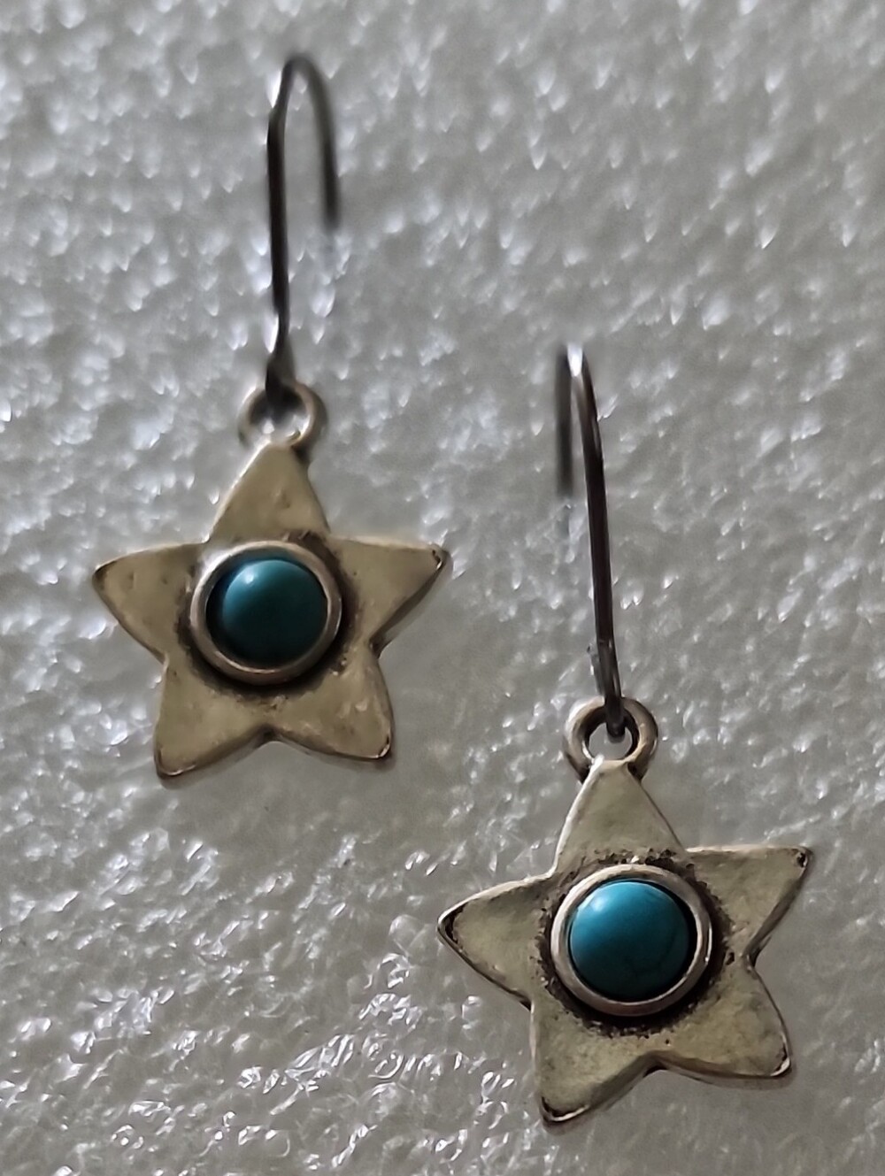 Hand Crafted Silver Star Earrings with Turquoise Stone